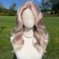 Pastel Purple Blonde Lace Front Wig: 26" Wavy Heat-Resistant Synthetic Hair
