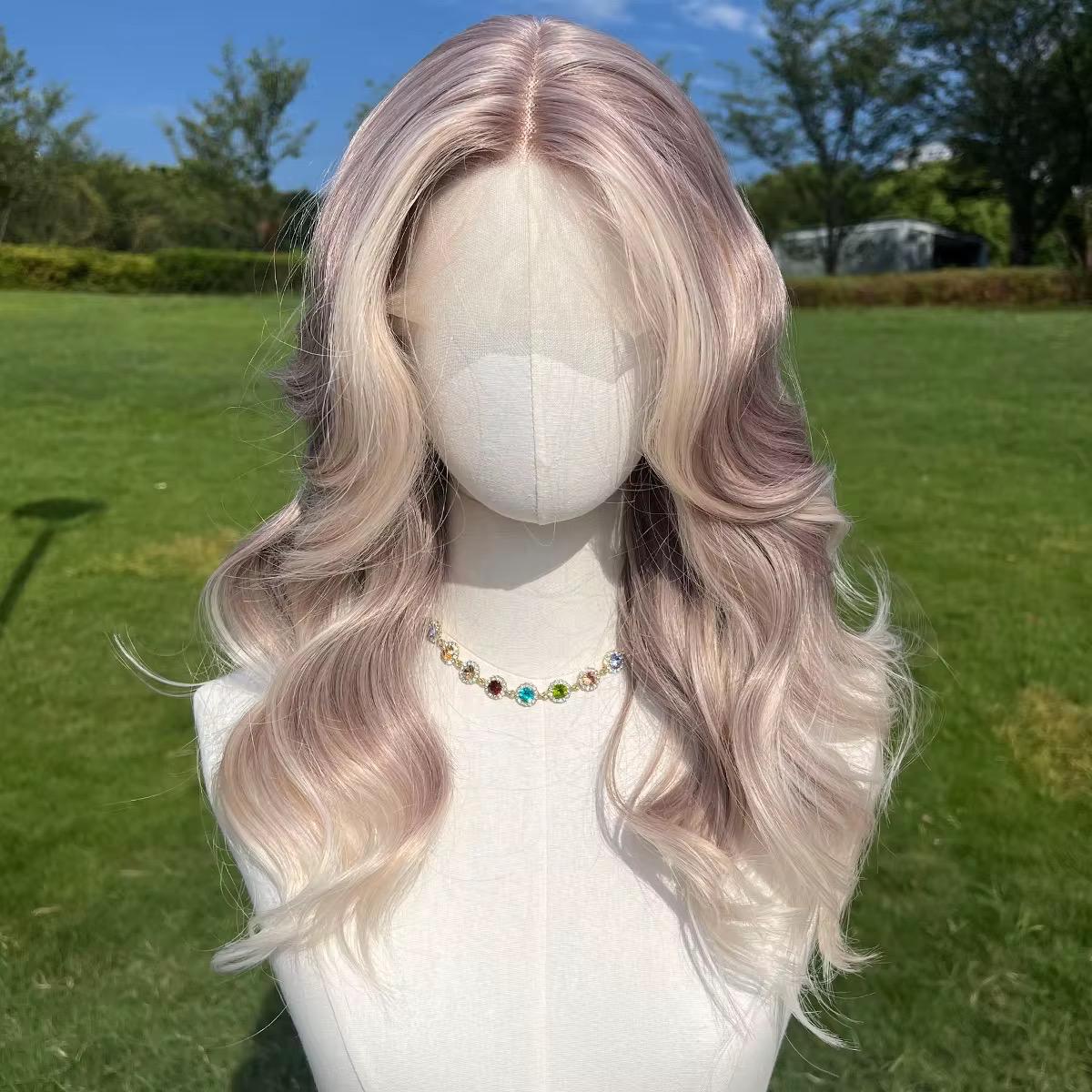 Pastel Purple Blonde Lace Front Wig: 26" Wavy Heat-Resistant Synthetic Hair
