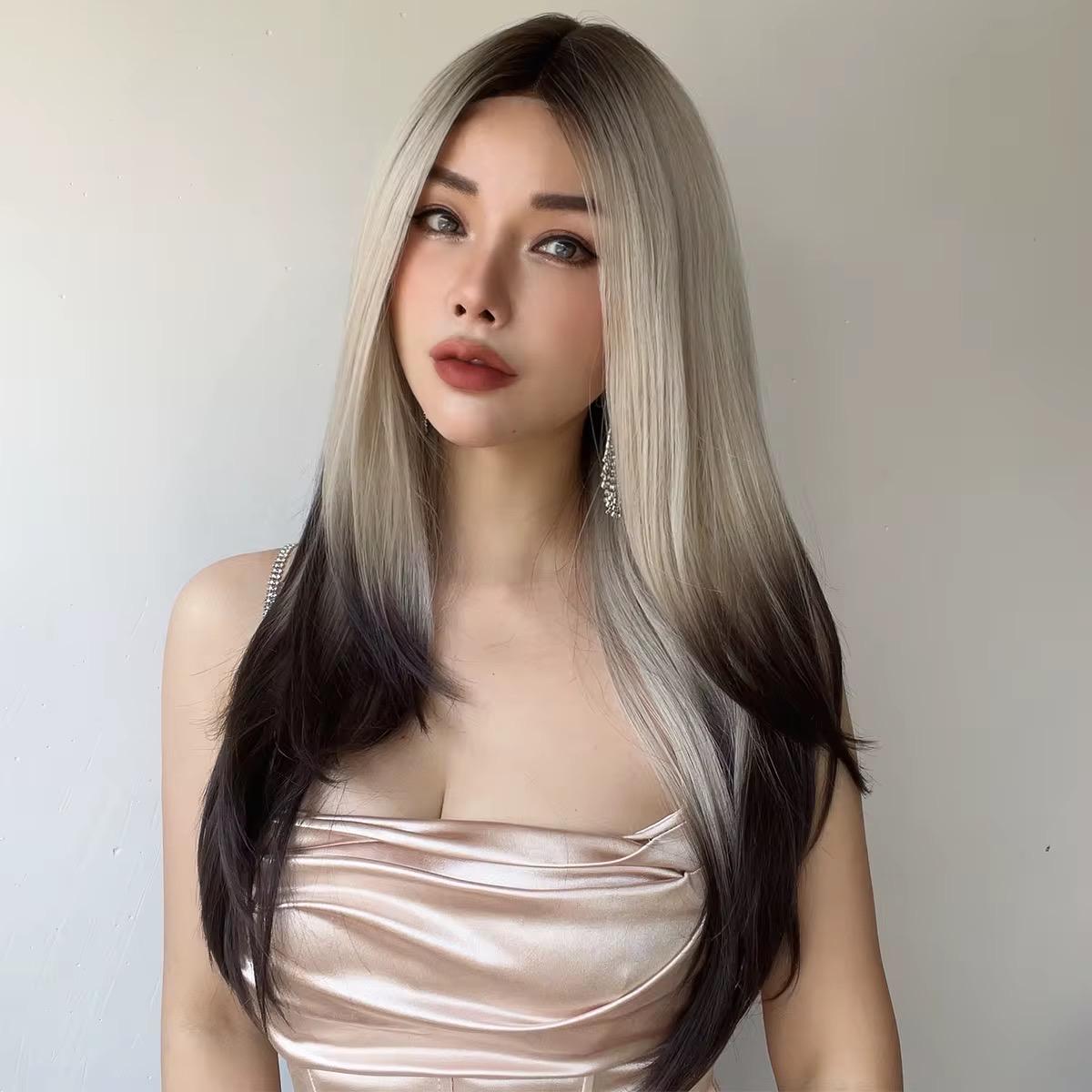 Blonde Gradient Black Lace Front Wig: Alt Girl Heat-Resistant Synthetic Hair - Image 4