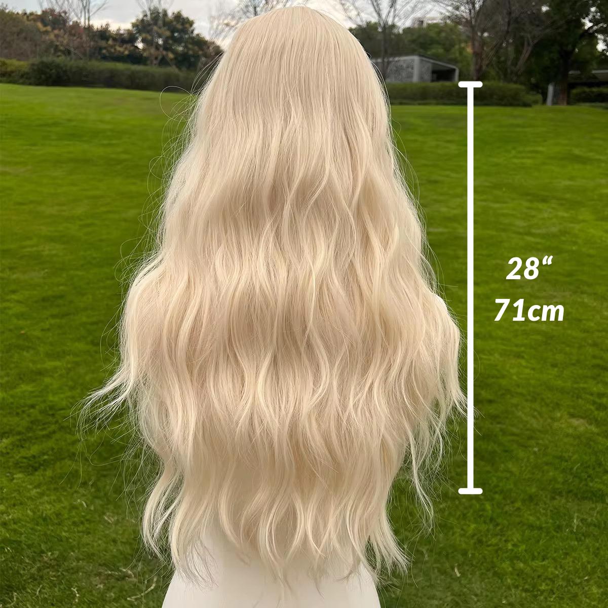 Long Wavy Platinum Blonde Wig with Bangs - Natural-Looking Heat-Resistant Hair for Cosplay/Dolly look - Image 2