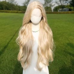 Warm Blonde Wavy Wig: HD Lace Front, Heat-Resistant Synthetic Hair