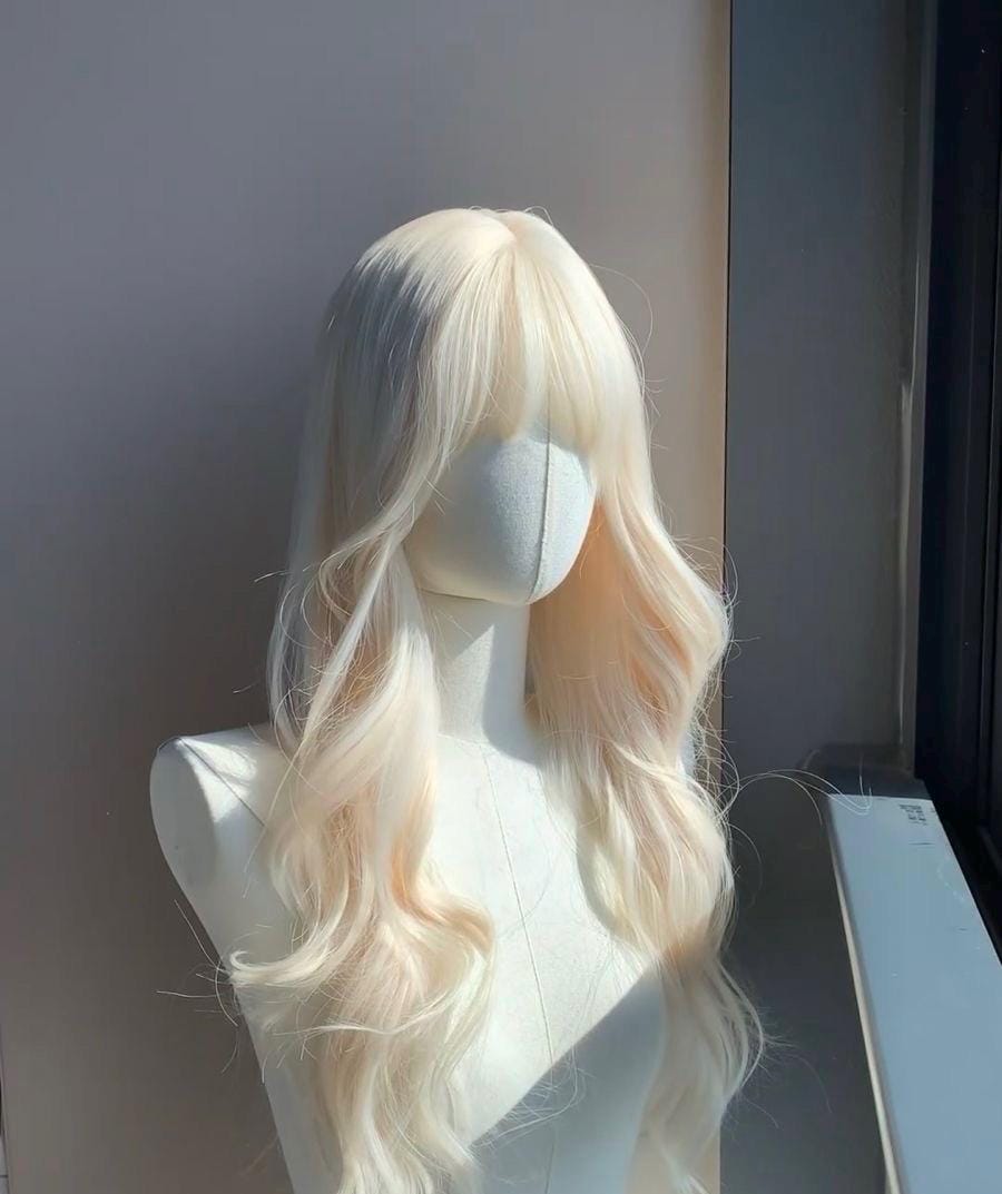 Long Wavy Platinum Blonde Wig with Bangs - Natural-Looking Heat-Resistant Hair for Cosplay/Dolly look - Image 3
