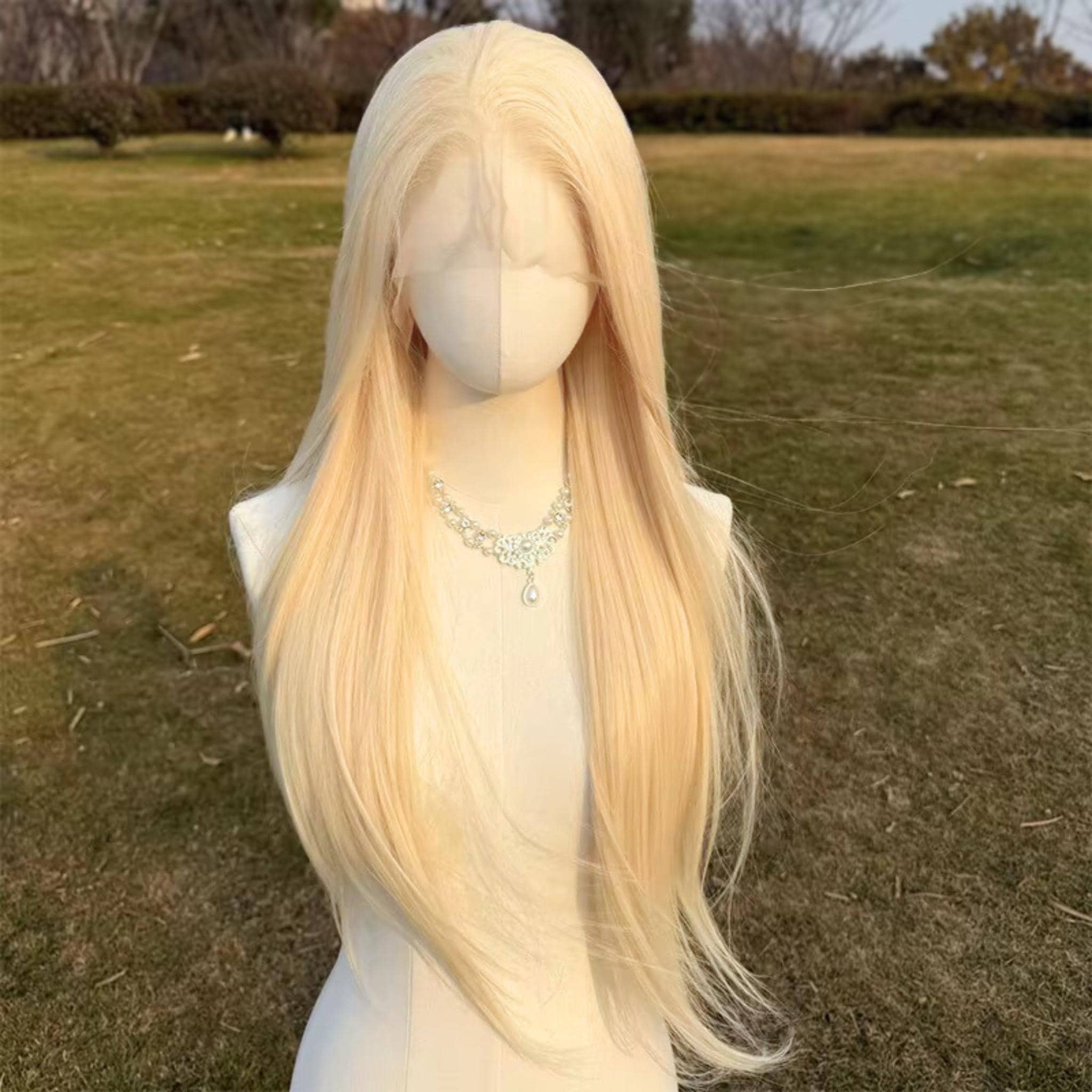 Long Blonde Lace Front Wig: Heat Resistant Synthetic Hair, 26 inch