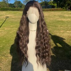 Long Wavy Chestnut Brown Lace Front Wig: Heat-Resistant Synthetic Hair