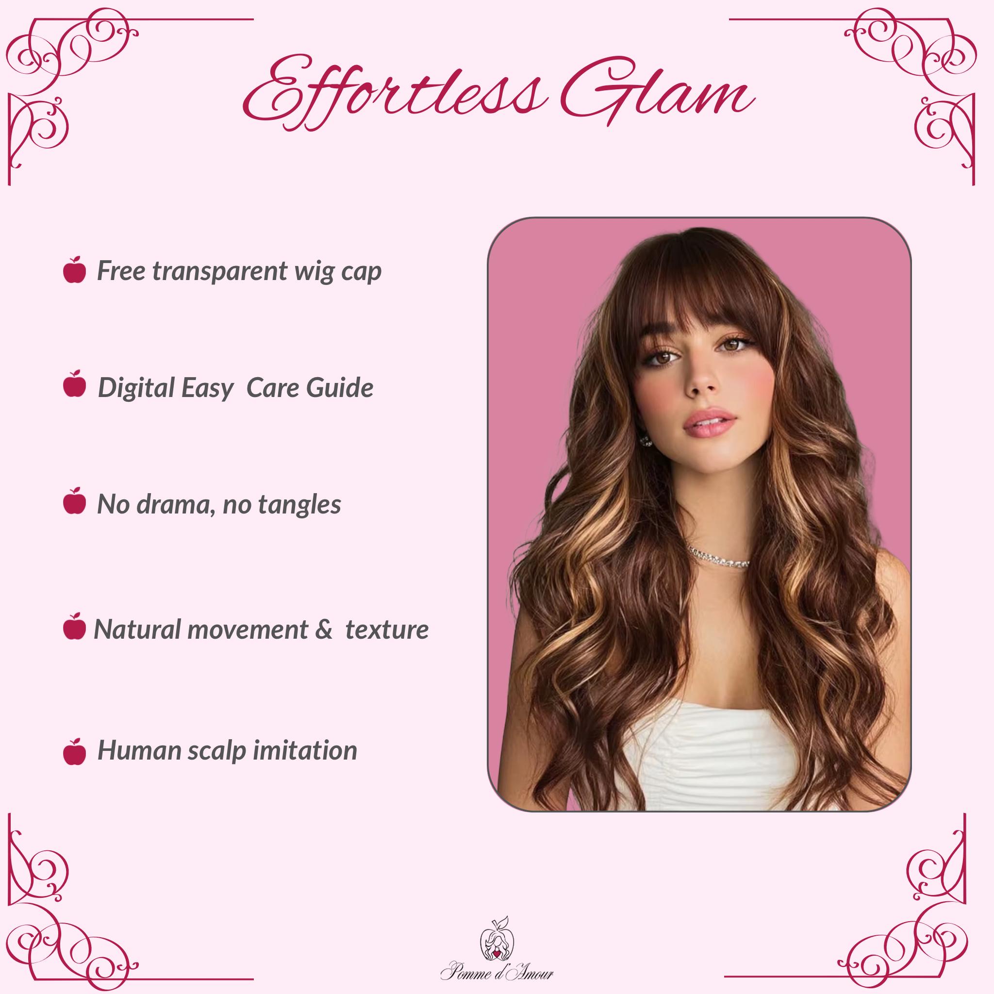 Long Auburn Wavy Wig with Curtain Bangs: Heat Resistant Synthetic Hair - Image 5