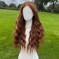 Ginger Copper Lace Front Wig: Long Wavy Heat-Resistant Synthetic Hair