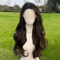 Long Wavy Chocolate Brown Lace Front Wig: Heat-Resistant Synthetic Hair