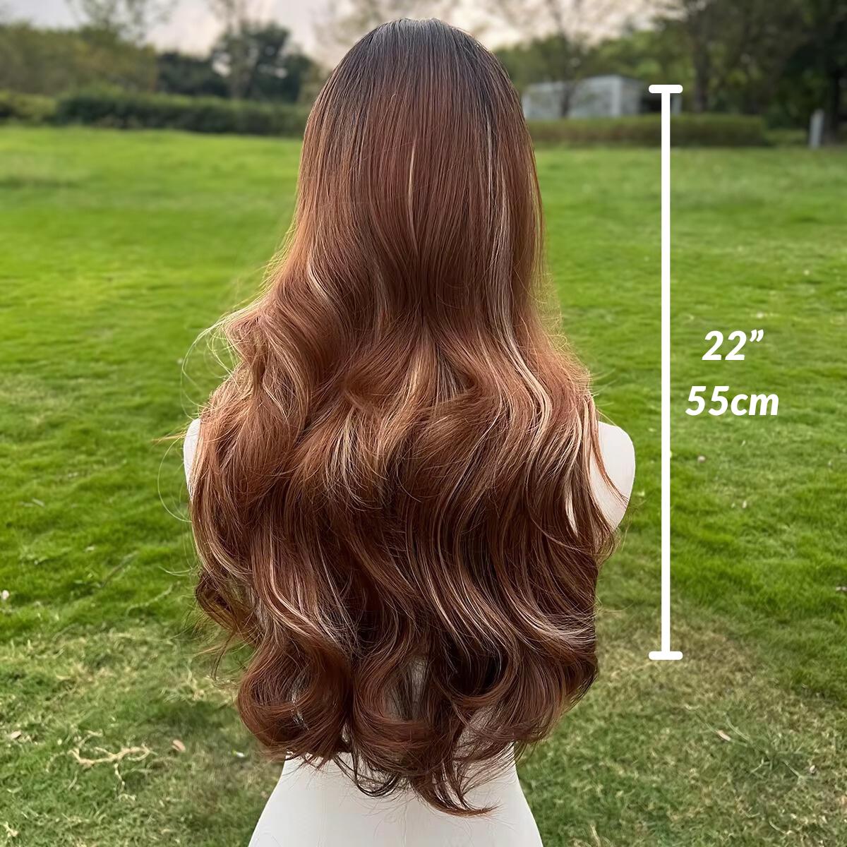 Long Wavy Auburn Wig with Curtain Bangs: Heat Resistant Synthetic Hair - Image 6
