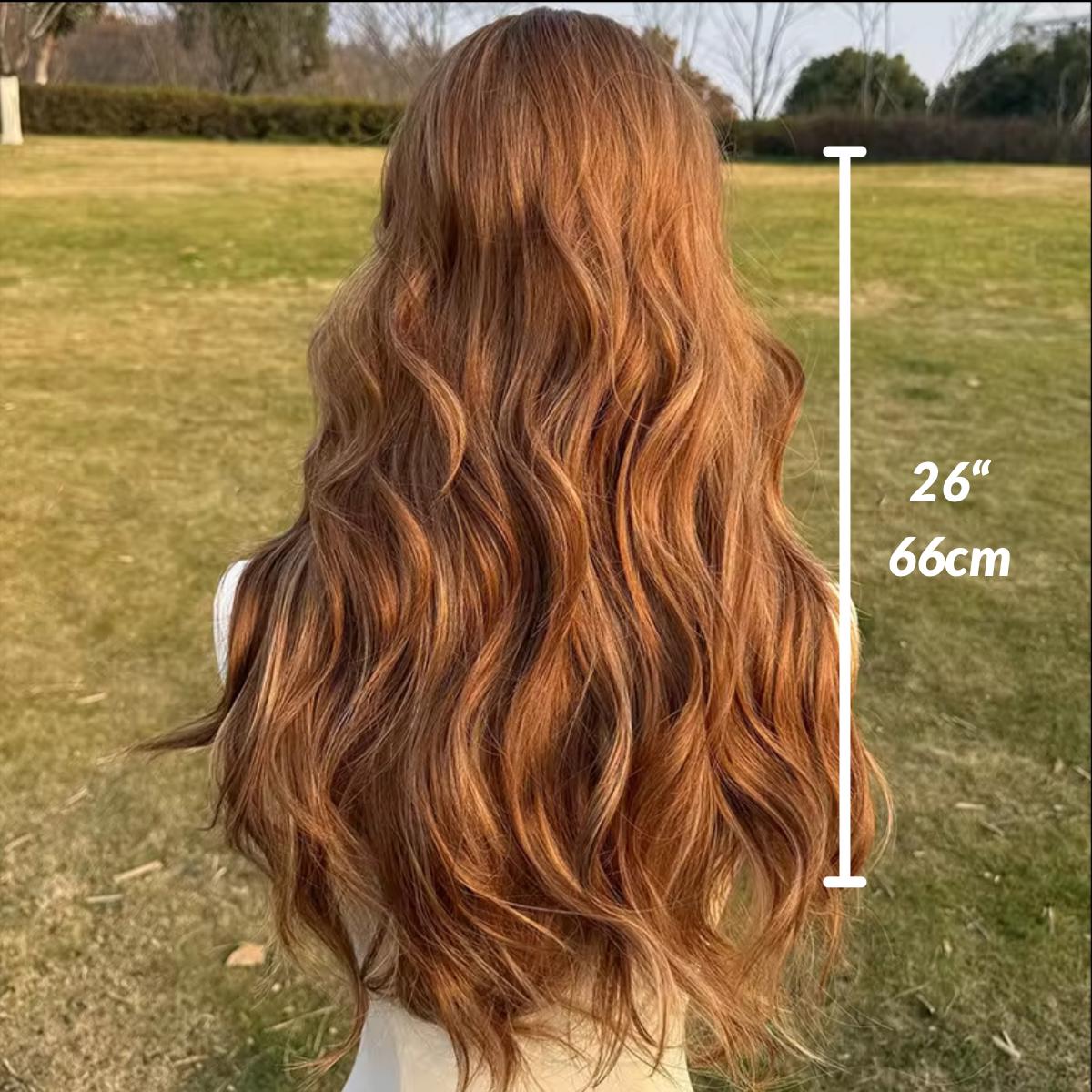 Long Wavy Auburn Wig with Curtain Bangs: Heat Resistant Synthetic Hair - Image 2