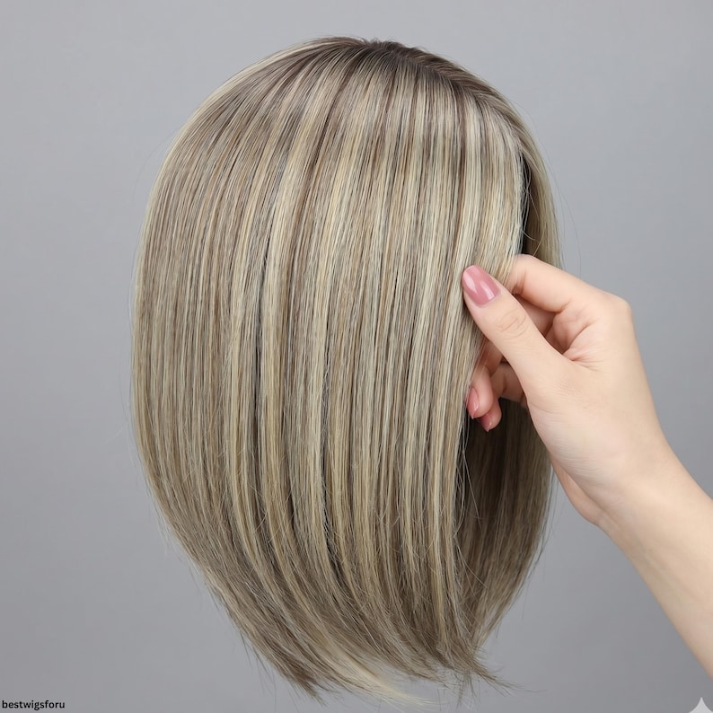 Virgin Human Hair wig Topper blonde | Sandy Honey Balayage icy Blonde Natural Volume Hairpiece - Image 4